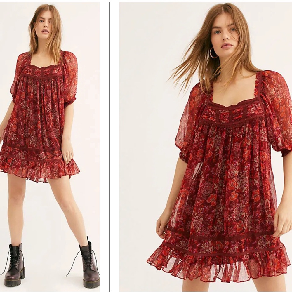 Stunning hard to find Free People Maroon “More than a Feeling” tunic dress